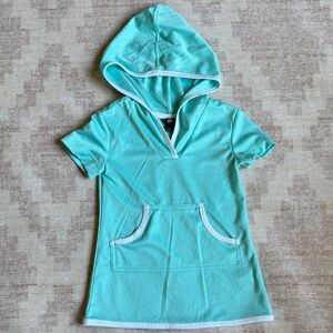 Eddie Bauer Kids Lightweight Aqua Hooded Beach Cover Up with White Trim size 2T